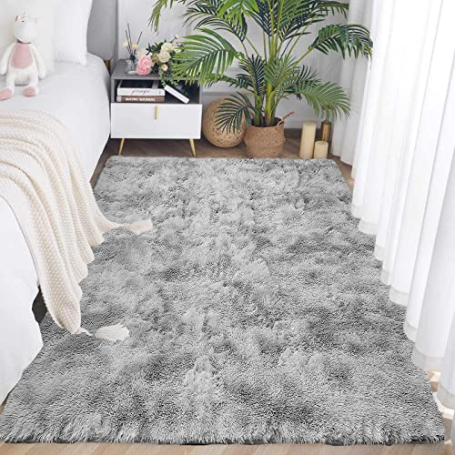 ASIinnsy Hochflor Teppich Wohnzimmer Flauschig Shaggy Weich Modern Grau Teppich Schlafzimmer...
