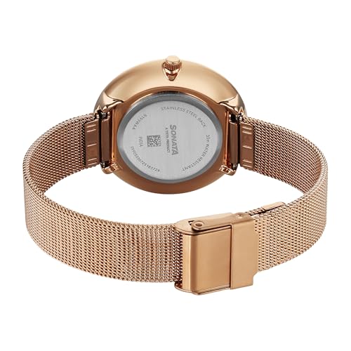 Image of Sonata Modern Edit 3 Quartz Rose Gold Round Dial Women's Watch | Stainless Steel Strap Material | Watches for Women Analog - 8193WM02