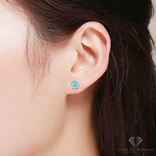 925 Sterling Silver 6Mm Round 2.00 Ct Genuine Gemstone Birthstone Stud Earrings, Giorgio Bergamo (Blue Topaz) #TOP1