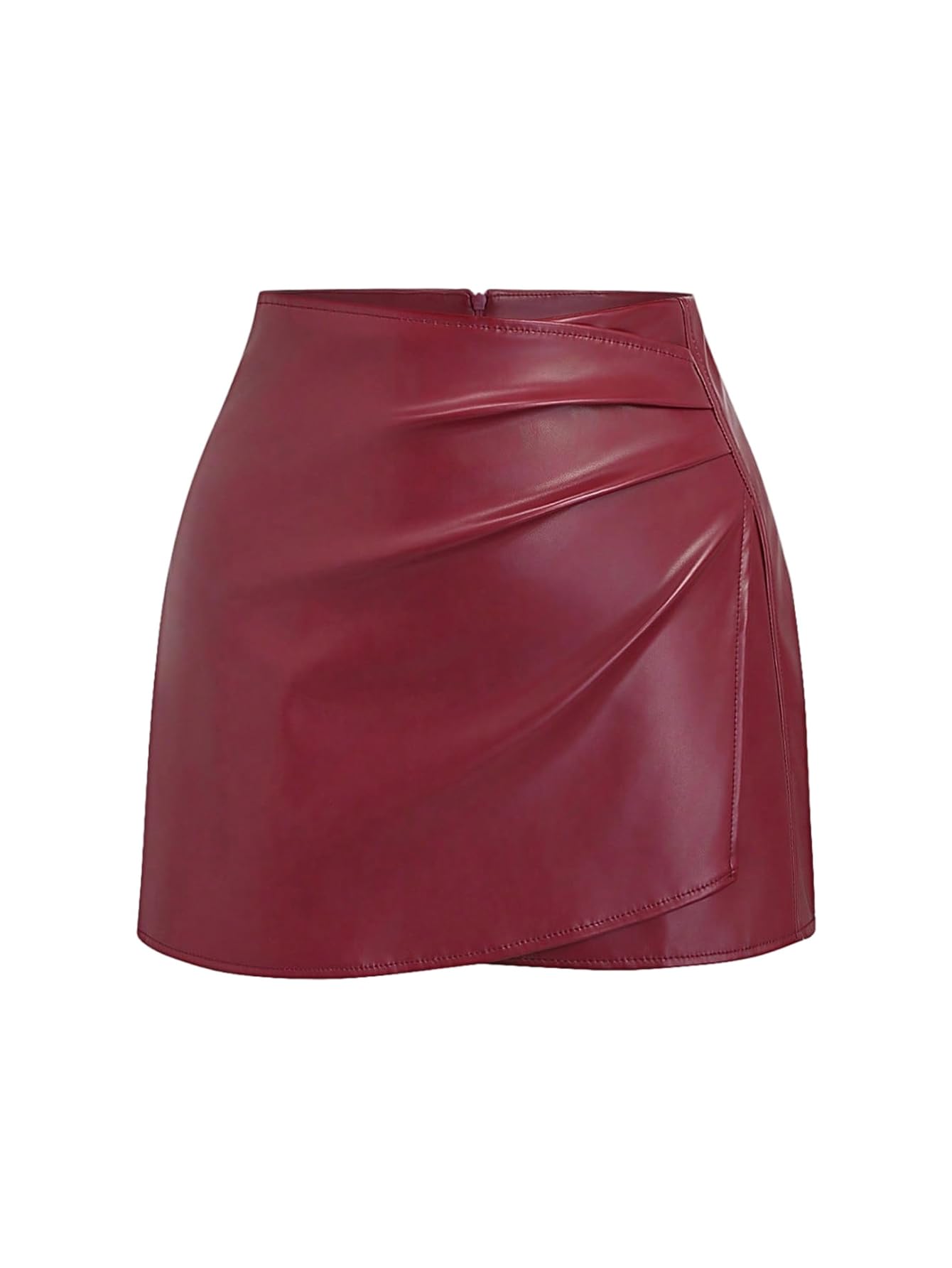 GORGLITTER Womens High Waisted Leather Skirt Wrap Ruched Bodycon Mini Skirts
