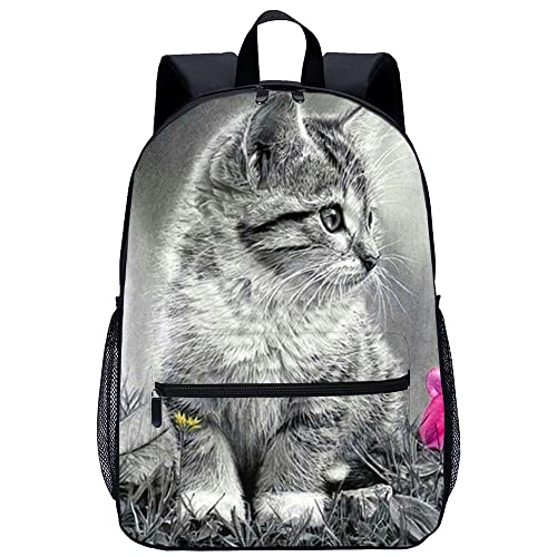 Sac à dos d'école chat pour enfants grand cartable imprimé 3D de loisirs et voyage