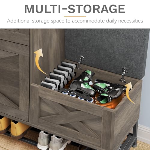 DWVO Farmhouse Shoe Storage Cabinet with 2 Flip Drawers for 16 Pairs, Entryway Shoe Storage with Shoe Bench, Narrow Slim Shoe Cabinet for Entryway, Living Room, Hallway (Washed Grey)