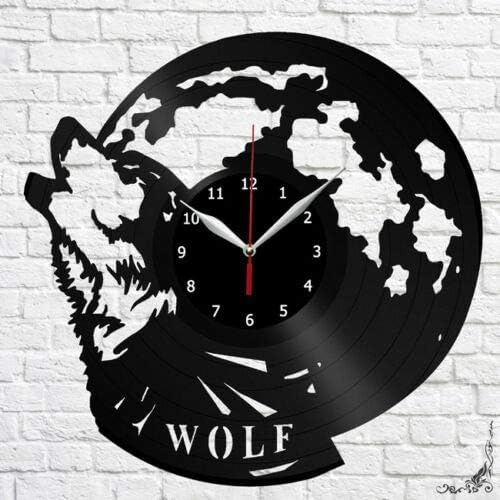 Reloj de pared de vinilo con diseño de lobo, registro LP, decoración del hogar, arte hecho a mano, regalo de personalidad (tamaño 12 pulgadas, color