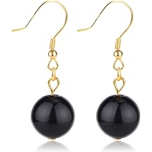 Crystal Earrings for Women Dangling Sterling Silver 10mm Round Natural Stone Earrings Crystal Dangle Drop Earrings Gemstone Earrings Christmas Gifts Jewelry Gift for Women