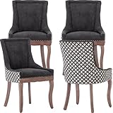 ODUSE-DAILY Dining Chairs Set of 4, Kitchen & Dining Room Chairs, Fabric Upholstered Dinning Chairs, Sillas De Comedor, Nailhead Trim, Wood Legs (Black, Pattern, 4 Pcs)
