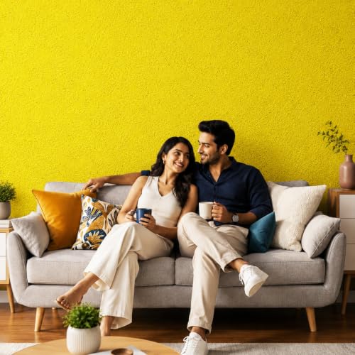 Image of Marble Texture Paint, 3D Designer Stone and Granite Luxury Finish, Washable Water Resistant Acrylic Emulsion, Interior Exterior Ready to use (Bright Yellow)