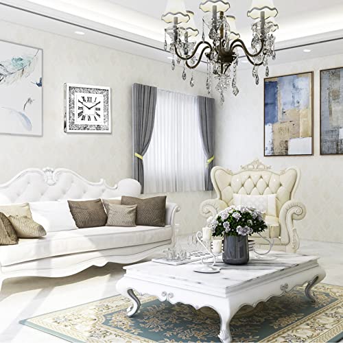 Clocks For Living Room Decor Modern Silver Crystal Diamond Clock Large Mirror Deorative Wall Clock For Living Room, Bedroom, Kitchen, Dinning Room, Wall Decoration, Home Decor (Square, 20 Inch) #TOP3