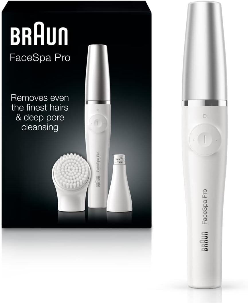 Braun Face Epilator Facespa Pro 910, Facial Hair Removal for Women, Hair Removal Device, Epilator for Women, 2 in 1 Epilating and Cleansing Brush