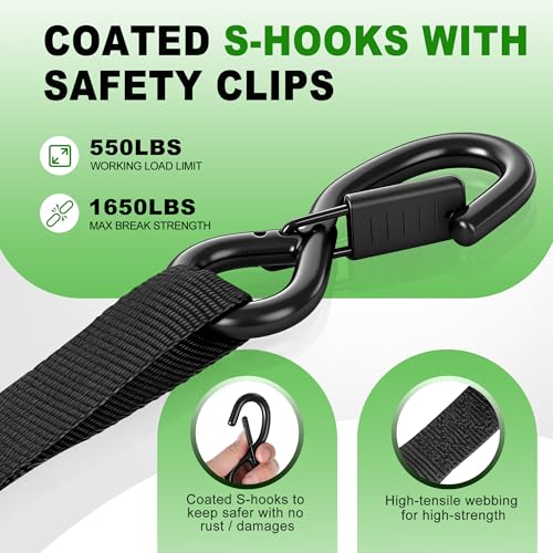 Image of Retractable Ratchet Straps (4-Pack) - 1 Inch x 10 Feet (1,650lb Break Strength) - Auto Self Retracting Tie Down Straps for Truck, Cargo Trailer, Motorcycle, ATV, UTV - Black