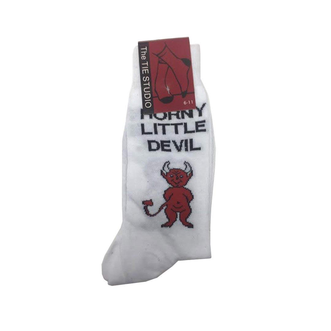 Tie Studio Men's Multicoloured Horny Little Devil White Socks By The