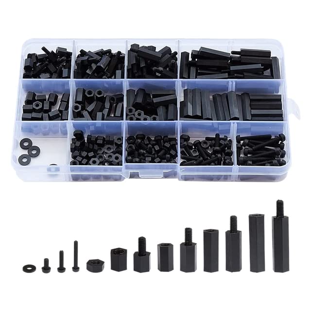 320PCS M3 Male Female Nylon Hex Spacer Standoff Screw Nut Threaded Pillar PCB Motherboard Assorted Assortment Kit| | - - (Color: Black)
