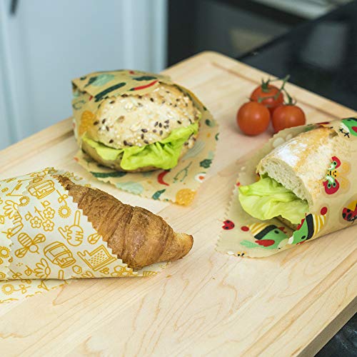 Foto von Bee My Wrap Wachspapier für Lebensmittel, wiederverwendbar, 6 Stck. Zero Waste Baumwoll bienenwachstücher set, für Sandwiches, Käse, Mittagessen und Speiseresten, zur Verwendung im Kühlschrank