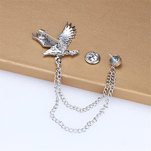 Image of WCRAZYE Shiny Rhinestone Metal Feather Lapel Pin Angel Wings Tassel Chain Brooch Collar Pins for Women Girls Men's Animal Eagle Pin Suit Sweater Shawl Coat Breastpin Accessories