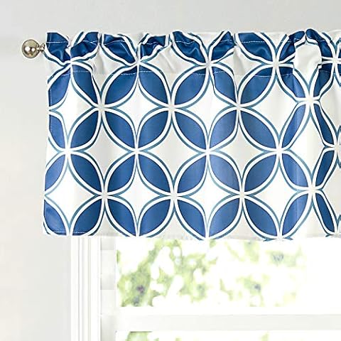 Annlaite Geo Valance for Windows(52 by 18 inches) Elegant Colorful Printed Room Darkening Window Curtain Valance for Kitchen/Bathroom/Living Room/Backdrop 1 Panel Navy Cover