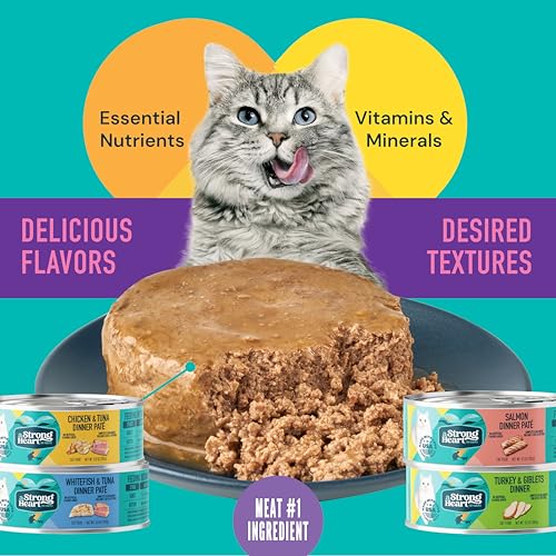 Image of A Strong Heart Canned Wet Cat Food, Dinner Variety Pack - 5.5 oz Cans (Pack of 32), Made in The USA with Real Turkey, Chicken, Tuna & Whitefish & Salmon