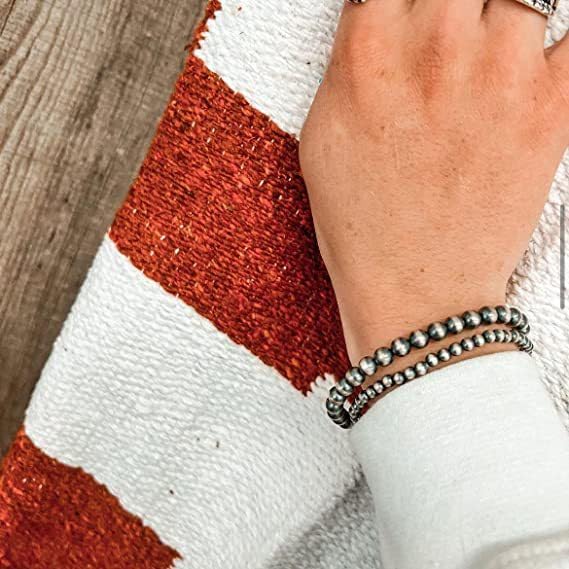 Caiyao 4PCS Navajo Pearl and Turquoise Bracelet Set Bohemian Style Layered Bracelet Set Western Cowgirl Vintage Jewelry-A4