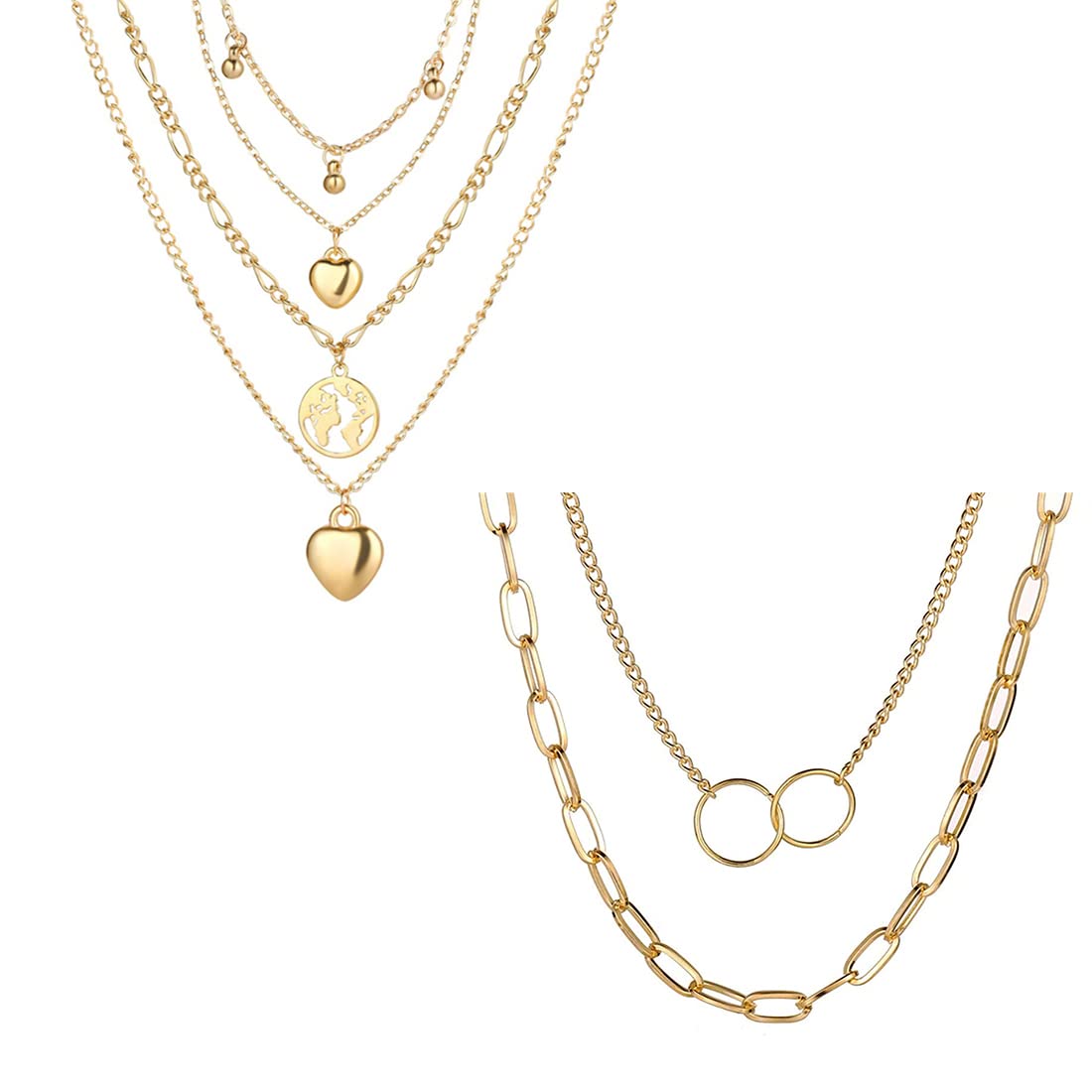 Jewellery For Women Gold-Plated Layered Necklace-Set Of 2 (JG-PC-NCK-22180)-image-1
