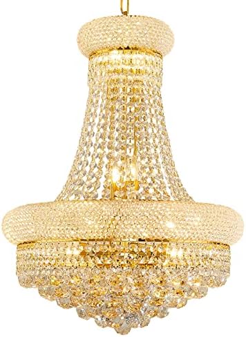 chandiry 12 Lights Gold Finish Empire Crystal Chandelier Lighting for Dining Room Living Room Foyer Hallway Bedroom Entryway (Dia 22'')