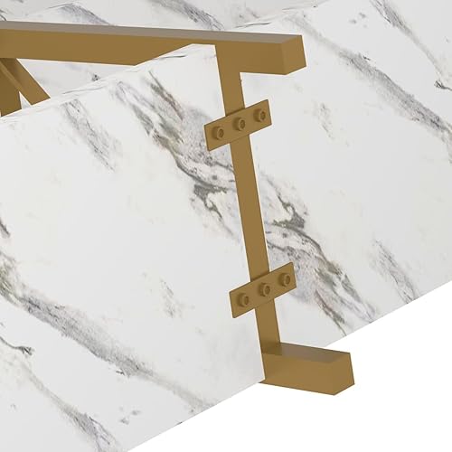 Miniatura 9 de IBF Moderna mesa de entrada de 3 niveles, mesa consola de TV de madera de metal industrial con estantes de almacenamiento, mesa decorativa de mármol