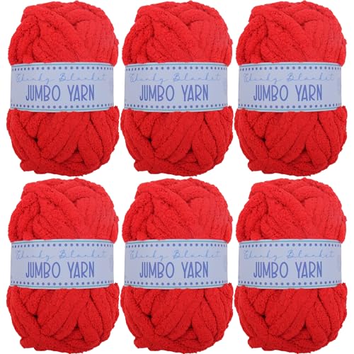 Image of 6 Pack ThreadArt Chunky Chenille Yarn for Hand Knitting, Jumbo, Red | Soft jumbo chenille yarn for hand knit and crochet. Make blankets, plushies & crochet projects. DIY quick projects.