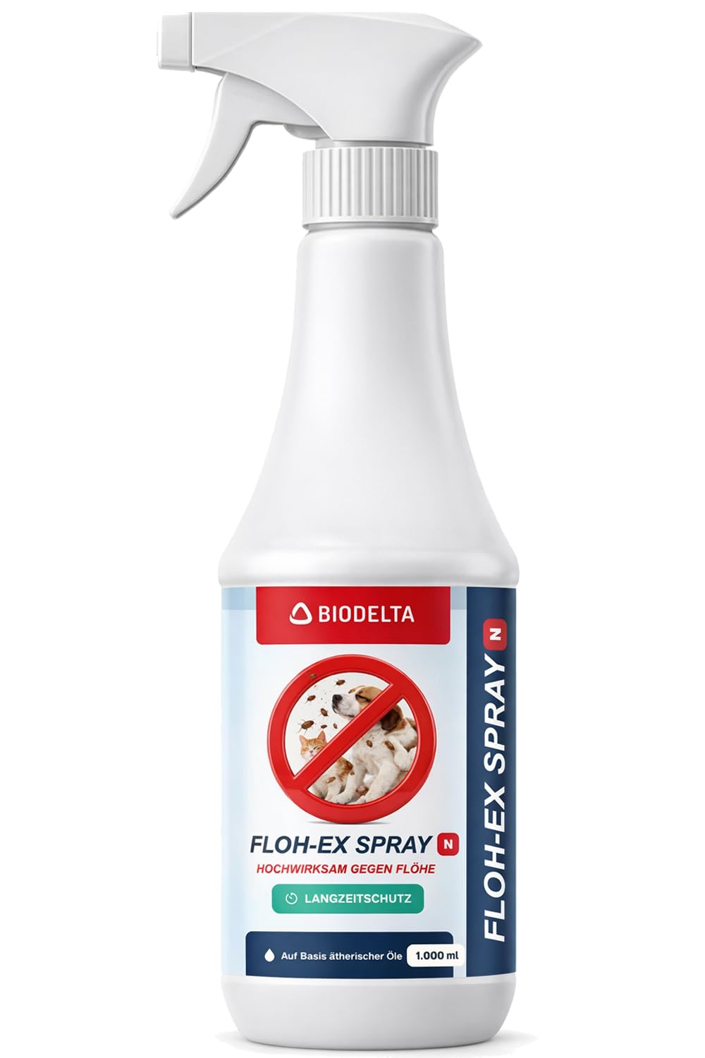 Biodelta Anti Flohspray 1L für Hund Katze - Floh-Ex Umgebungsspray Haustier Hundeflöhe Katzenflöhe bekämpfen bei akutem Befall & präventiv - Flöhe Spray Wohnung Möbel Bett - hochwirksam