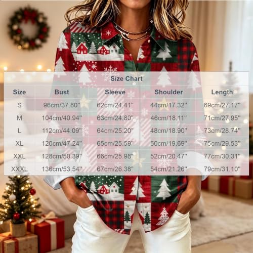 Christmas Shirts for Women Long Sleeve Lapel Button Down Xmas Party Shirts - image 3