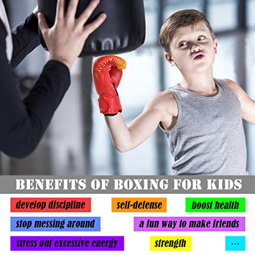 Luniquz Kids Boxing Gloves for Punching Bag Training, 4 OZ 6 OZ Fit 3 to 14 YR, Red
