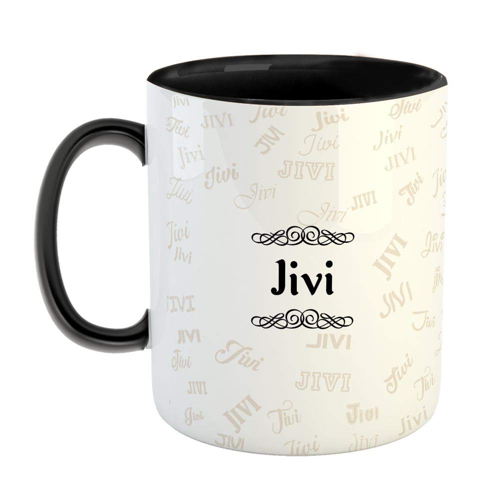 FurnishFantasyCeramic Coffee Mug - Best Personalised Gift for Happy Birthday, Color - Black, Name - Jivi