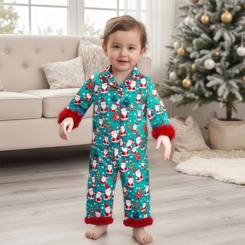 Kuriozud Toddler Kids Little Girls Christmas Satin Silk Pajamas Girl Long Sleeve Button Down Sleepwear Christmas Pjs Set3