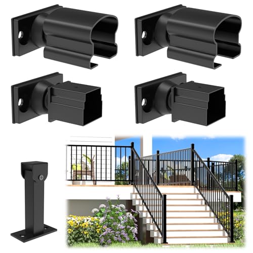 Image of Egadis 4 Pack Aluminum Adjustable Railing Bracket with Stair Foot, Deck Railing Bracket Connector, Black Textured AAMA 2604 Powder-Coat Finish Modular Rail System(Universal Brackets)