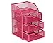 PAG Office Supplies Desktop Organizers and Accessories Storage Caddy with Drawer Mesh Pencil Holder Set for Women Girls, Rose Red