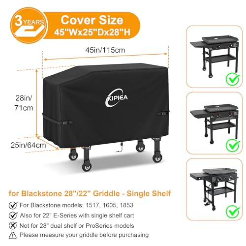 Image of Kipiea Single Shelf Griddle Cover for Blackstone 22 inch & 28 inch Griddle, Heavy Duty Tear & Fade Resistant and Waterproof for Blackstone 1529 /1517 with Buckles and Drawstrings