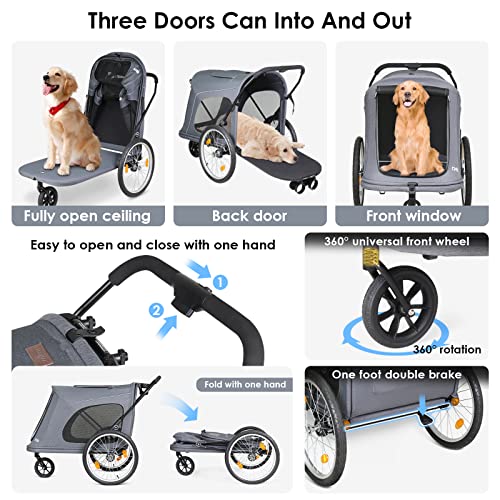 Image of R8 Extra Large Foldable Pet Stroller, Dog Stroller & Pet Trailer for Large Dogs Under 100 lbs, Unmovable, Disabled & Pregnant Dogs - Conveniently Carriable by Bike and Car, Grey