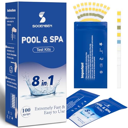8-in-1 Pool and Spa Test Strips - Individually Sealed Strips (10 Packs of 10) for Hot Tub and Swimming Pool - Accurate Testing for pH Chlorine Bromine Hardness Alkalinity & Cyanuric Acid etc