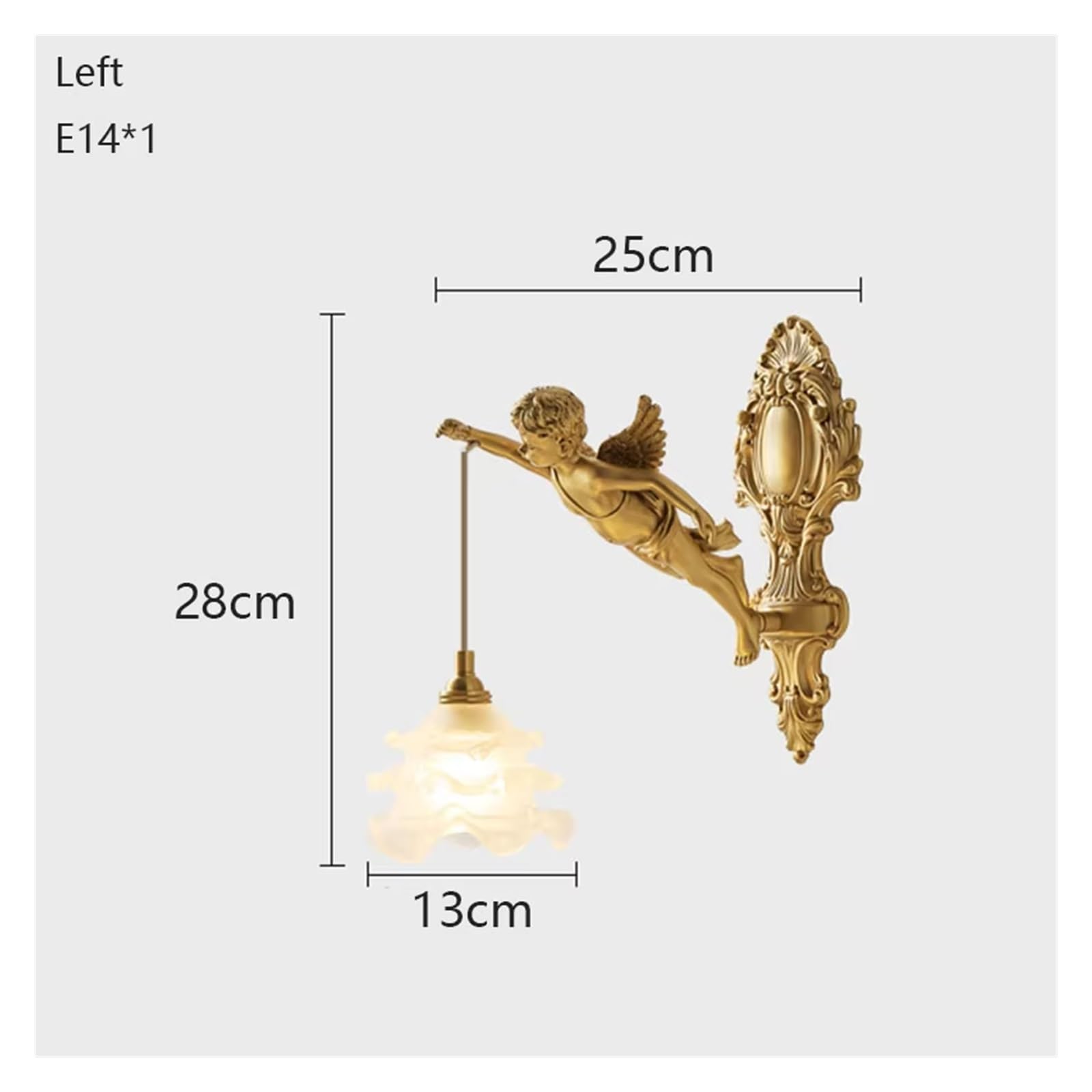 French Vintage Style Copper Angel Hanging Flower Crystal Wall Lamp