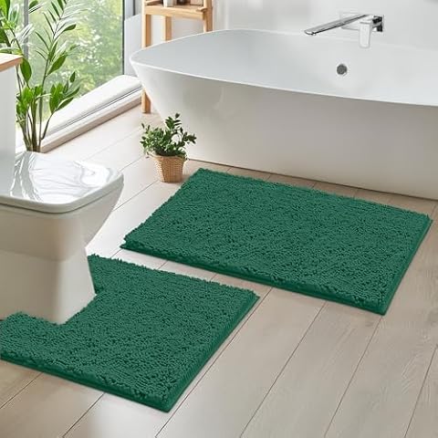 LuxUrux Soft Bath Mat Set with Pedestal Mat Cover