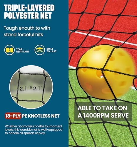 BAGAIL Portable Pickleball Net Set with Wheels, 22 FT Regulation Size & 11 FT Half Court Size 2-in-1 Pickle Ball Net with Ball Collector, Carry Bag, Easy Setup for Outdoor Indoor Driveway - Yellow by BAGAIL - Used condition - Image 4