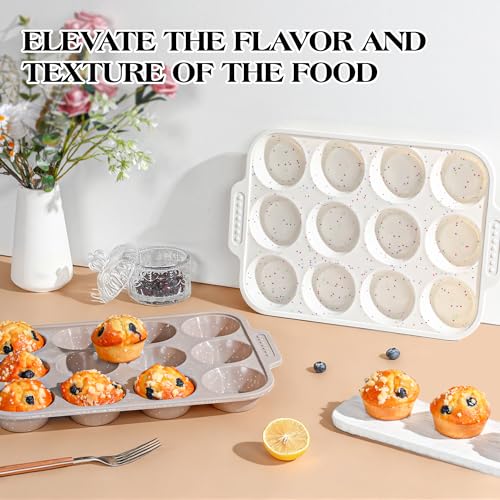 Image of 1 Pc Silicone Muffin Pans for Baking with Metal Reinforced Frame, Nonstick Cupcake Tray for Oven, 12 Cups Regular Size Silicone Molds for Egg Bites, Dishwasher Safe (Brown)
