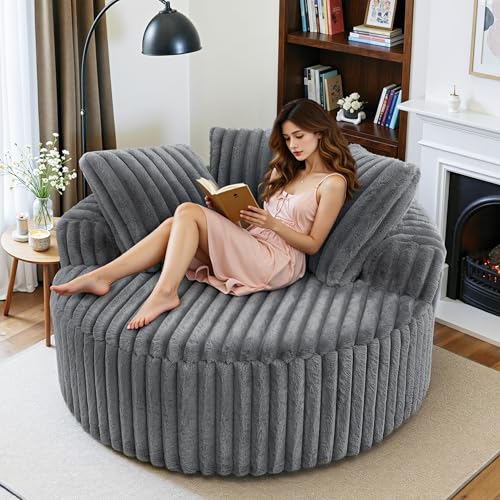 VanAcc 54" Oversized Round Lounge Chair with Pillow, Grey