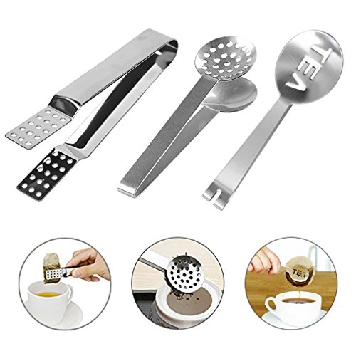 (3 unidades) - Haishell 3 pecas de aco inoxidavel Pinca para saquinhos de cha Sacos de cha Squeezer