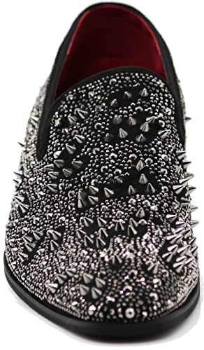 Image of Enzo Romeo Men Fashion Rhinestones Studs Tuxedo Slip On Loafer Dress Shoes WBG