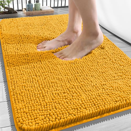 Image of OLANLY Bathroom Rugs 34x21, Extra Soft Absorbent Chenille Bath Rugs, Rubber Backing Quick Dry, Machine Washable Bath Mats for Bathroom Floor, Tub and Shower, Home Decor Accessories, Golden Yellow