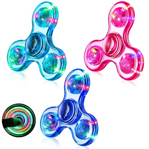 Fidget Spinner 3 Pack, Light up Sensory Fidget Toys Adults Kids 4-8-12 with Autism ADHD, Kids Easter Basket Stuffers Party Favors Glow Anxiety Toys Stress Relief Easter Egg Fillers, Classroom Prizes