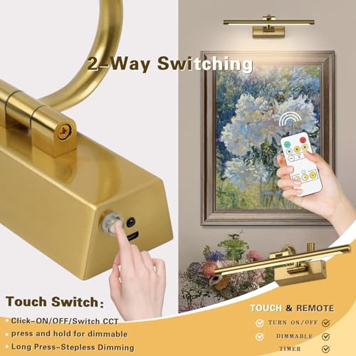 JUSHENG Wireless Picture Lights Battery Operated with Remote and Timer 15.75'' Inch 3W Brass Art Light with Swing Arm Rechargeable Gallery Lighting Artwork Light by JUSHENG - Used condition - Image 4