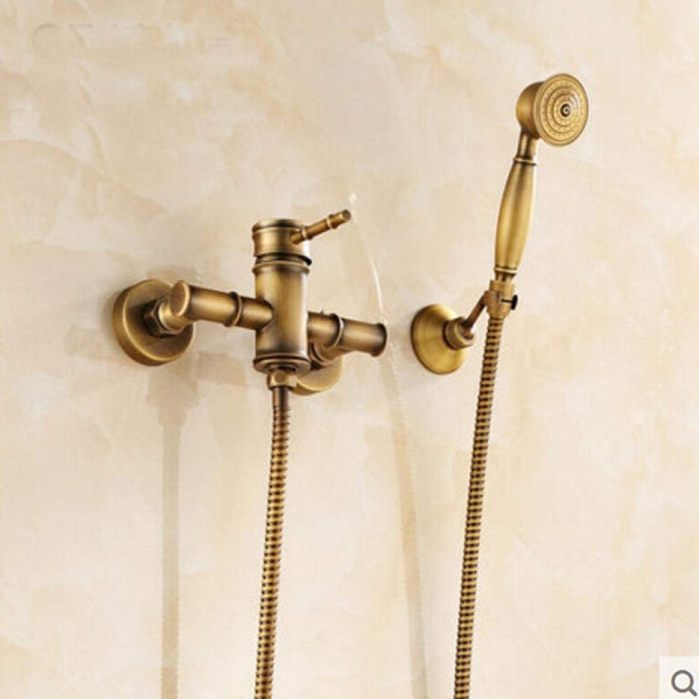 DFGHNBVC Bamboo Style Antique Brass Bathroom Rain Shower Faucet With/Hand Sprayer Mixer Tap
