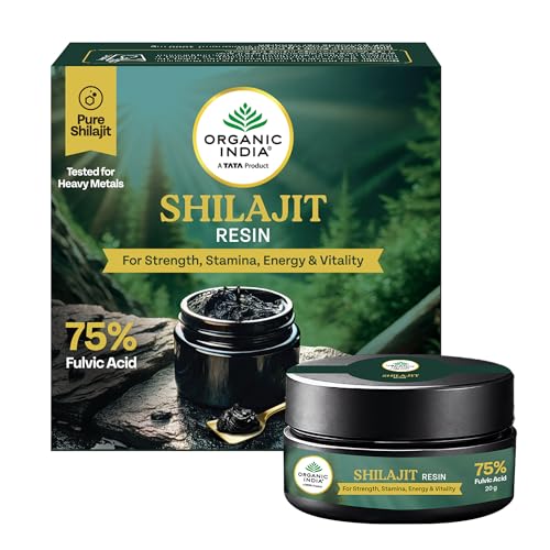 Image of A TATA Product - Organic India Shilajit Resin, 20g, For Strength, Stamina, Energy & Vitality, 75% Fulvic Acid, Boosts Strength & Endurance, Triphala Purified, Tested For Heavy Metals