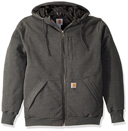 Carhartt Men's Rain Defender Rockland Quilt Lined Hooded Sweatshirt, carbon heather, Medium