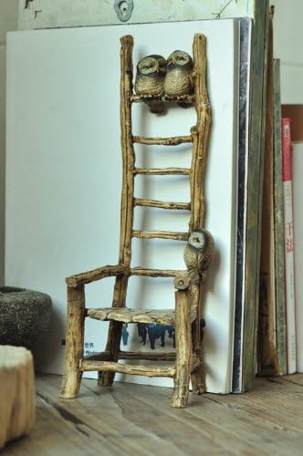 Top Collection Enchanted Story Fairy Garden Tall Faux Wood Chair with 3 Owls Outdoor Statue