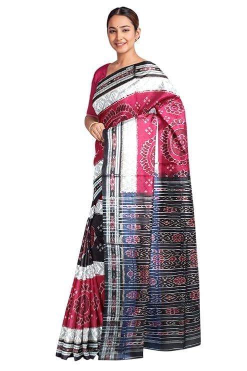 Image of COTTONSILK & KHANDUAPATA Odisha Sambalpuri Handloom Ikat Women Cotton Saree, Odisha Handloom Handmade Pure Cotton Khandua Saree, Ikkat Orissa Traditional Handloom Saree Without Blouse 12