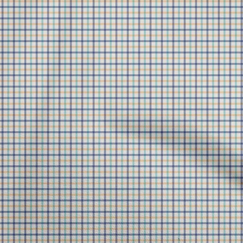 oneOone Cotton Cambric Medium Blue Fabric Check Dress Material Fabric Print Fabric By The Yard 42 Inch Wide-6193